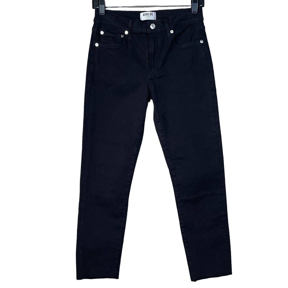 Agolde Sophie Skinny Crop High Rise Jeans Raw Hem Shift Black Size 28